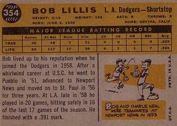 1960 Topps #354 Bob Lillis Back