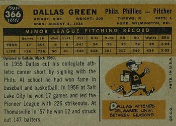 1960 Topps #366 Dallas Green Back