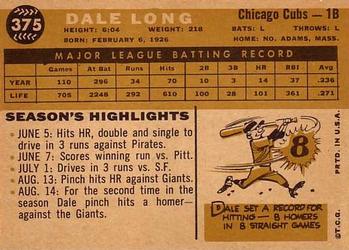 1960 Topps #375 Dale Long Back