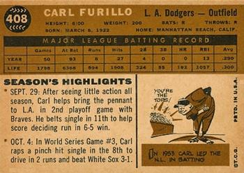 1960 Topps #408 Carl Furillo Back