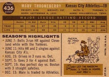 1960 Topps #436 Marv Throneberry Back