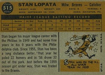 1960 Topps #515 Stan Lopata Back