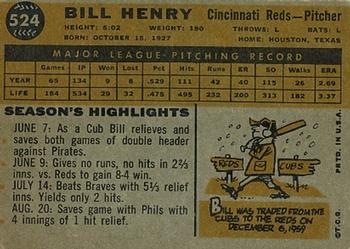 1960 Topps #524 Bill Henry Back