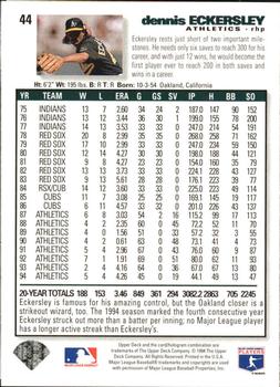 1995 Collector's Choice SE - Silver Signature #44 Dennis Eckersley Back