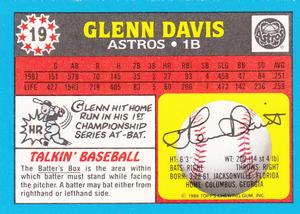 1988 Topps UK Minis #19 Glenn Davis Back