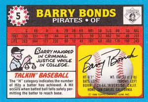 1988 Topps UK Minis #5 Barry Bonds Back