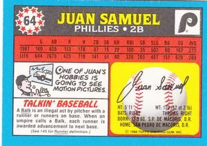 1988 Topps UK Minis #64 Juan Samuel Back