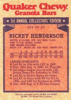 1986 Topps Quaker Granola #25 Rickey Henderson Back