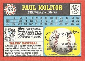 1989 Topps UK Minis #53 Paul Molitor Back