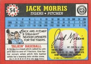 1989 Topps UK Minis #54 Jack Morris Back