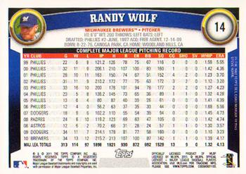 2011 Topps #14 Randy Wolf Back