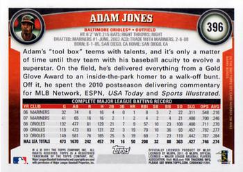 2011 Topps #396 Adam Jones Back