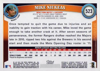 2011 Topps #523 Mike Nickeas Back