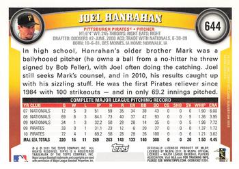 2011 Topps #644 Joel Hanrahan Back