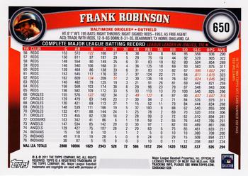 2011 Topps #650 Frank Robinson Back