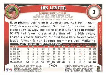 2011 Topps #3 Jon Lester Back