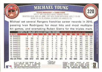 2011 Topps #320 Michael Young Back