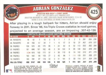 2011 Topps #425 Adrian Gonzalez Back