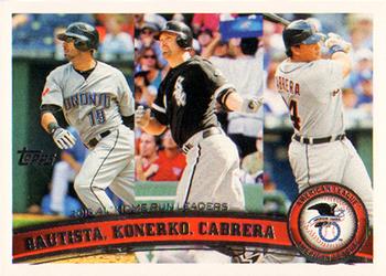 2011 Topps #202 2010 AL Home Run Leaders (Jose Bautista / Paul Konerko / Miguel Cabrera) Front