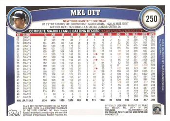 2011 Topps #250 Mel Ott Back