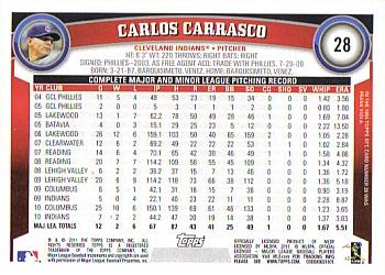 2011 Topps #28 Carlos Carrasco Back