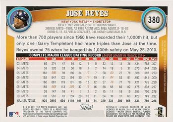 2011 Topps #380 Jose Reyes Back