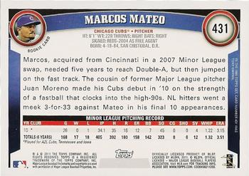 2011 Topps #431 Marcos Mateo Back
