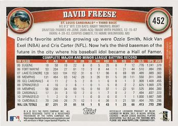 2011 Topps #452 David Freese Back