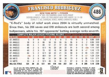 2011 Topps #486 Francisco Rodriguez Back