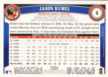 2011 Topps #4 Jason Kubel Back