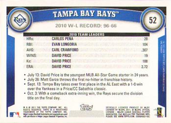2011 Topps #52 Tampa Bay Rays Back