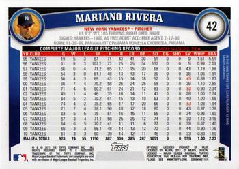 2011 Topps #42 Mariano Rivera Back
