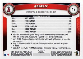 2011 Topps #49 Los Angeles Angels Back