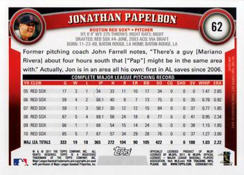 2011 Topps #62 Jonathan Papelbon Back