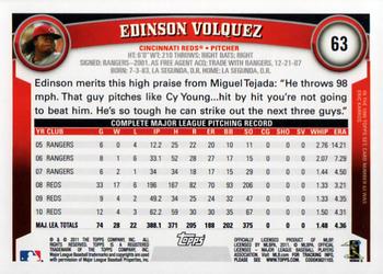 2011 Topps #63 Edinson Volquez Back