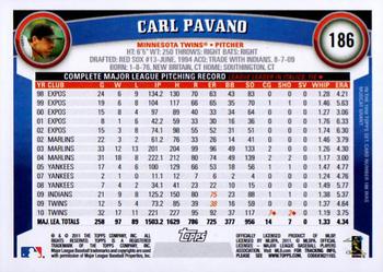 2011 Topps #186 Carl Pavano Back