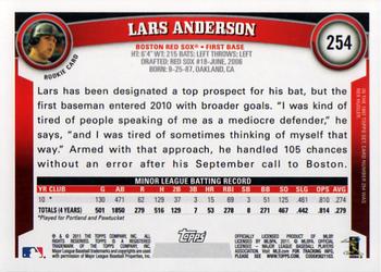 2011 Topps #254 Lars Anderson Back