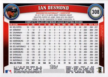 2011 Topps #308 Ian Desmond Back
