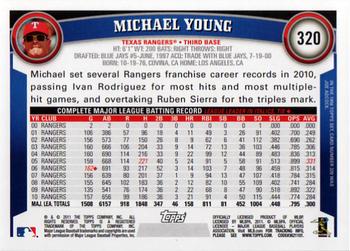 2011 Topps #320 Michael Young Back