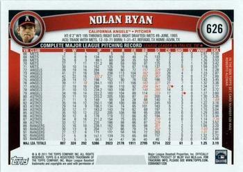 2011 Topps #626 Nolan Ryan Back