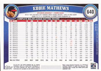 2011 Topps #640 Eddie Mathews Back