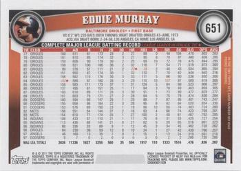 2011 Topps #651 Eddie Murray Back