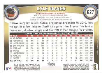 2011 Topps #627 Kyle Blanks Back