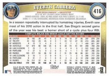 2011 Topps - Diamond Anniversary #416 Everth Cabrera Back