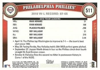 2011 Topps - Diamond Anniversary #511 Philadelphia Phillies Back
