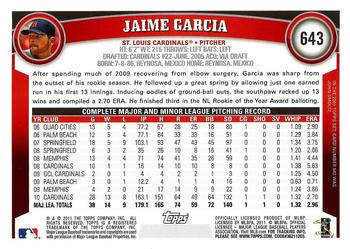 2011 Topps - Diamond Anniversary #643 Jaime Garcia Back