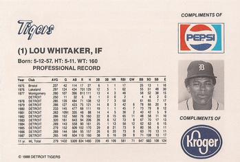1988 Pepsi/Kroger Detroit Tigers #1 Lou Whitaker Back