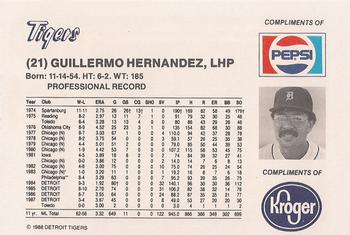 1988 Pepsi/Kroger Detroit Tigers #21 Guillermo Hernandez Back