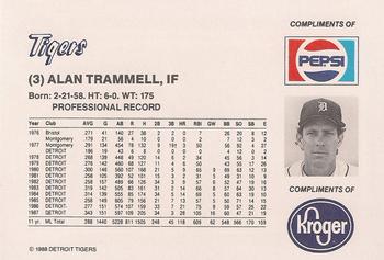 1988 Pepsi/Kroger Detroit Tigers #3 Alan Trammell Back