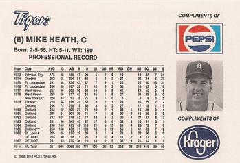 1988 Pepsi/Kroger Detroit Tigers #8 Mike Heath Back